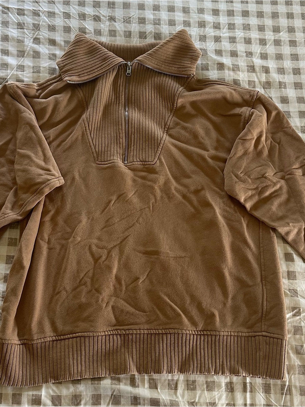 aerie Zip-Front Pullover Sweater in Brown